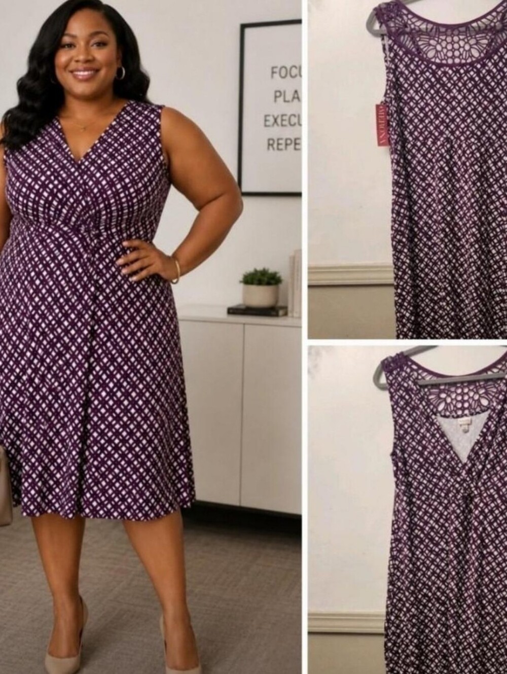 Merona Purple and White Sleeveless V-Neck Dress Size XL